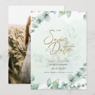 FOTO Hochzeit speichern das Datum Rustikal grün Einladung