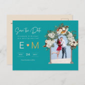 Foto Hochzeit Speichern Sie das Datum Türkis Aquam Postkarte (Vorne/Hinten)
