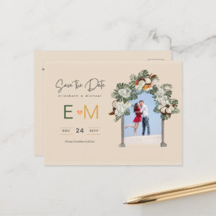 Foto-Hochzeit Termin Terrakotta Herbst Blumen Postkarte