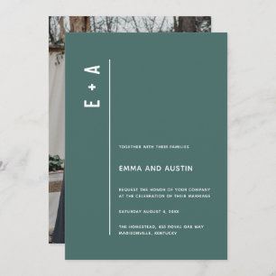 Foto Hochzeit von grünen Minimalistischen Initiale Einladung