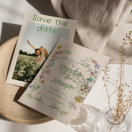 Foto Hochzeit von handgezogenen farbigen Wildblume Save The Date