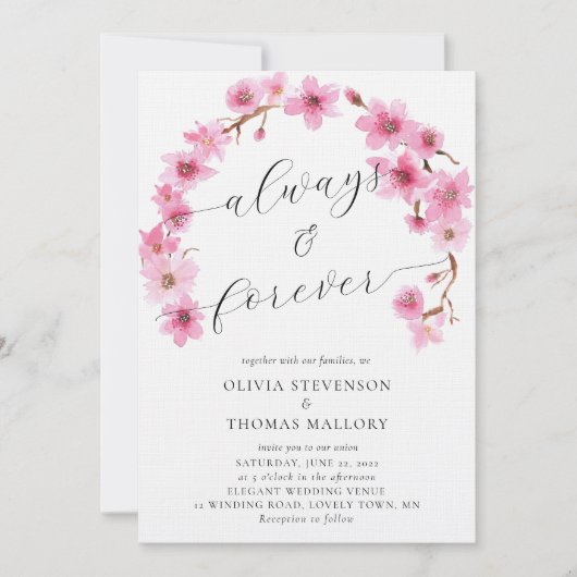 Foto Hochzeit von Kirschblüten für immer Einladung (Vorderseite)
