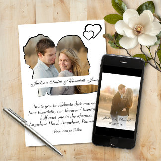 Foto Hochzeit von Schwarz und Weiß Einladung