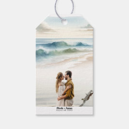 Foto Hochzeit von Watercolor Beach Waves Geschenkanhänger
