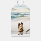 Foto Hochzeit von Watercolor Beach Waves Geschenkanhänger (Rückseite)