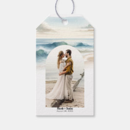 Foto Hochzeit von Watercolor Beach Waves Geschenkanhänger