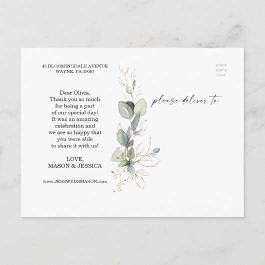 Foto Hochzeit von Watercolor Greenerity Postkarte (Rückseite)