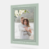 Foto Hochzeit von White Grey Green Floral Acrylschild (Winkel)