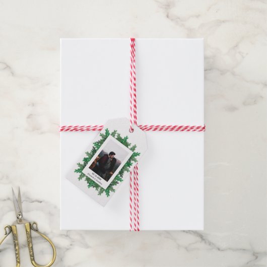 Foto Hochzeit von Winterbaumbranchen Geschenkanhänger (Mit Garn)