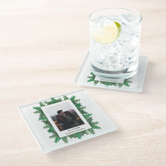 Foto Hochzeit von Winterbaumbranchen Glasuntersetzer (Schrägansicht)