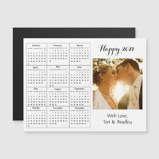 Foto Hochzeit White Mini 2021 Kalender Magneteinladung (Vorne/Hinten)