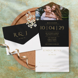 Foto-Hochzeitdatum für Schwarz und Gold All In One Einladung