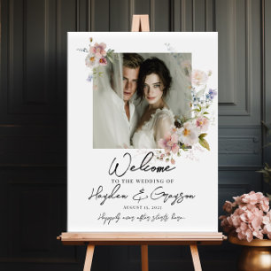 Foto-Hochzeits-Willkommensschild, Aquarell-Blumen Poster