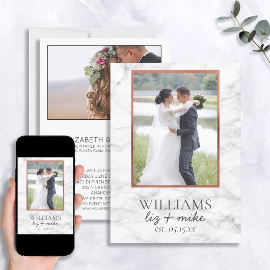 Foto Hochzeitsankündigung für Kupfermarmor Empfang Einladung