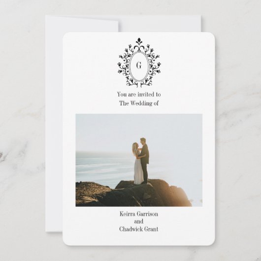 Foto-Hochzeitseinladung mit Monogramm Einladung (Vorderseite)
