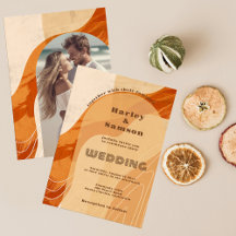 Foto Hochzeitseinladung, Retro-Orange