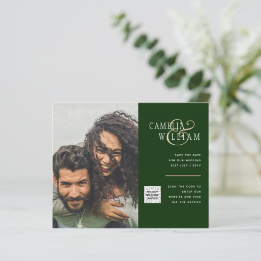 Foto Hochzeitseinladung Retten Datum QR-Code (Stehend Vorderseite)