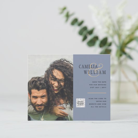 Foto Hochzeitseinladung Retten Datum QR-Code (Stehend Vorderseite)