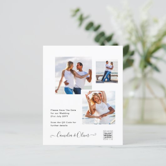 Foto Hochzeitseinladung Retten Datum QR-Code (Stehend Vorderseite)