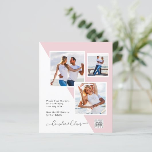 Foto Hochzeitseinladung Retten Datum QR-Code (Stehend Vorderseite)