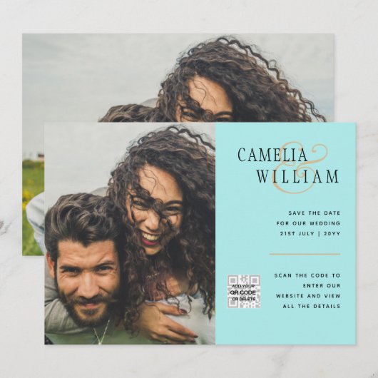 Foto Hochzeitseinladung Retten Datum QR-Code Einladung (Vorne/Hinten)