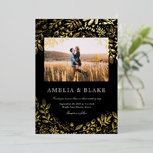 Foto Hochzeitseinladung zur Ernte von Goldfolie-Bl Folieneinladung (Stehend vorne)