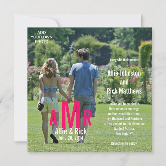 Foto Hochzeitseinladungen Drei Monogramme Rosa Einladung (Vorderseite)