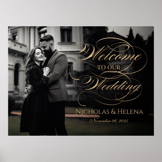 Foto Hochzeitsempfang Zeichen elegantes goldenes D Poster (Vorne)