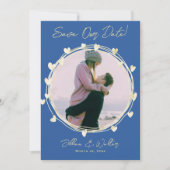 Foto Hochzeitserklärung, Blau, Namen, Save The Date (Vorderseite)