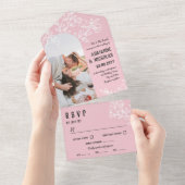 Foto Hochzeitsfeiern mit rosa, blühenden Branchen All In One Einladung (Abreißen)