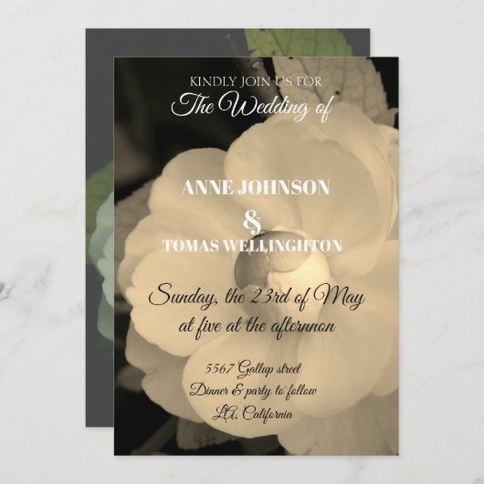 Foto Hochzeitsfeiern mit weißer Blume Einladung (Vorne/Hinten)