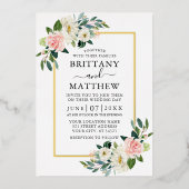 Foto Hochzeitsgold: Aquarellfarben Rosa Folieneinladung (Vorderseite)