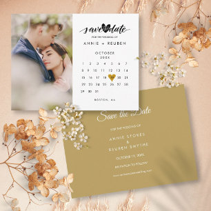 Foto Hochzeitskalender Save-the-Date Gold Herz Postkarte
