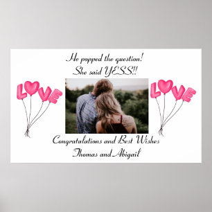 Foto-Hochzeitsposter Rosa Liebesballons Poster