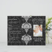 Foto Hochzeitsprogramm Black Gray & White Damask (Stehend Vorderseite)