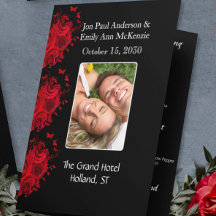 Foto Hochzeitsprogramm Black Gray & White Damask