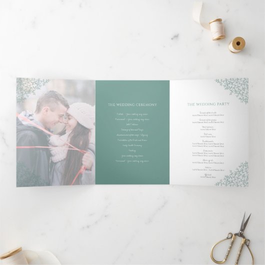 Foto-Hochzeitsprogramm für das grüne Blattlaus Dreifach-gefaltete Programmkarte (Innenseite)