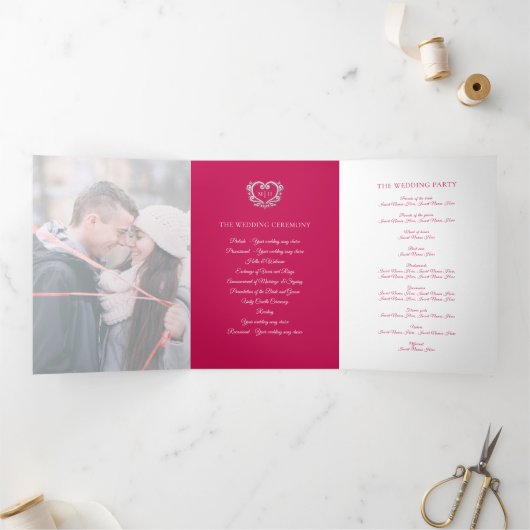 Foto-Hochzeitsprogramm für Herz-Monogramm Dreifach-gefaltete Programmkarte (Innenseite)