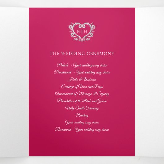 Foto-Hochzeitsprogramm für Herz-Monogramm Dreifach-gefaltete Programmkarte (Innenseite Mitte)