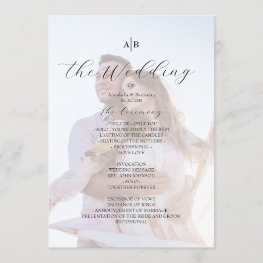 Foto-Hochzeitsprogramm mit Monogramm Programm (Vorderseite)
