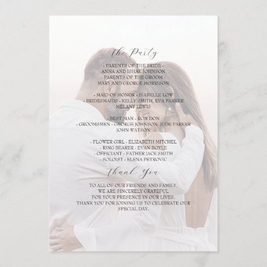 Foto-Hochzeitsprogramm mit Monogramm Programm (Rückseite)