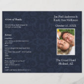 Foto-Hochzeitsprogramm Navy Blau & Weiß Damast (Vorderseite)
