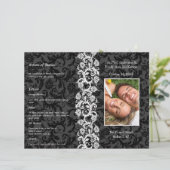 Foto-Hochzeitsprogramm Schwarz Grau & Rot Damast (Stehend Vorderseite)