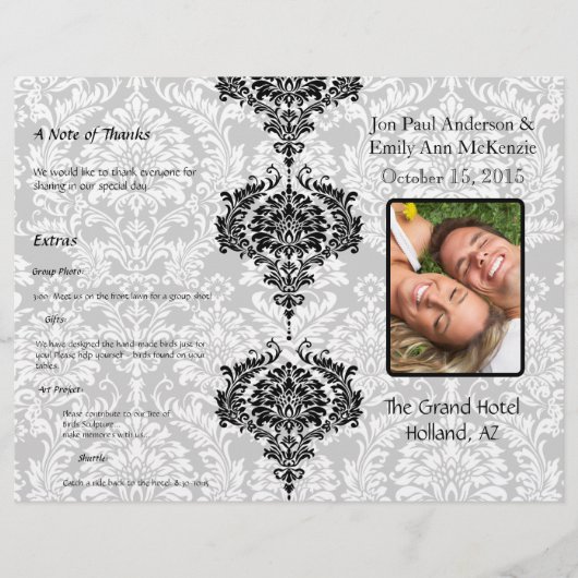 Foto-Hochzeitsprogramm Schwarzer Damast (Vorderseite)