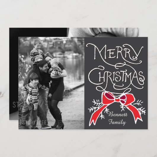 Foto Holiday Card: Chalkboard Frohe Weihnachten (Vorne/Hinten)
