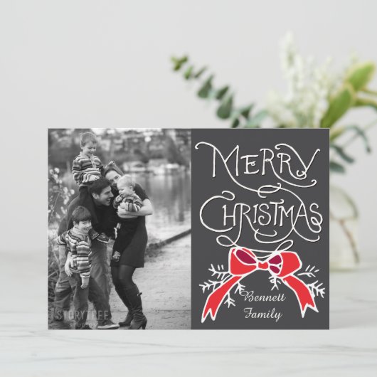 Foto Holiday Card: Chalkboard Frohe Weihnachten (Stehend Vorderseite)