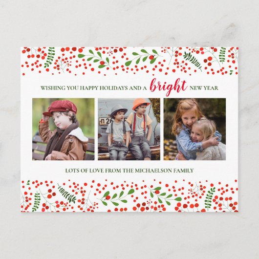 FOTO HOLIDAY CARD | Frohe Weihnachten Holly Cheer (Vorderseite)