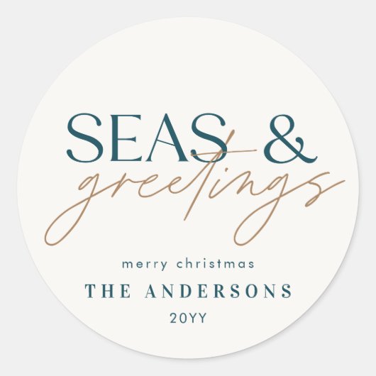 Foto Holiday Card für moderne Strandfamilie Runder Aufkleber (Vorderseite)