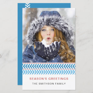 Foto Holiday Card mit Blue und White Stitches