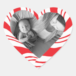 Foto Holiday Stickers: Candy Cane Herzrahmen Herz-Aufkleber